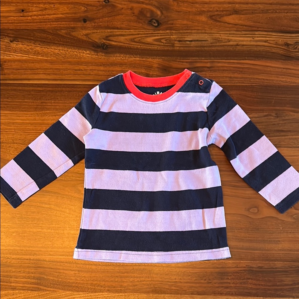Primary Lavender and Navy Striped Long Sleeve Tee